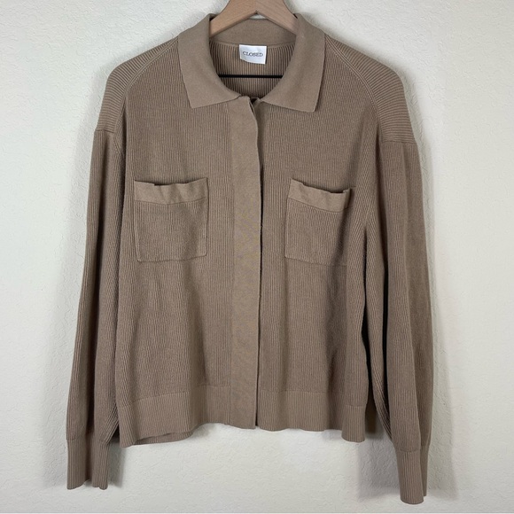 CLOSED Cashmere Cropped Ribbed Cardigan Sweater Tan Size XL - Picture 3 of 10